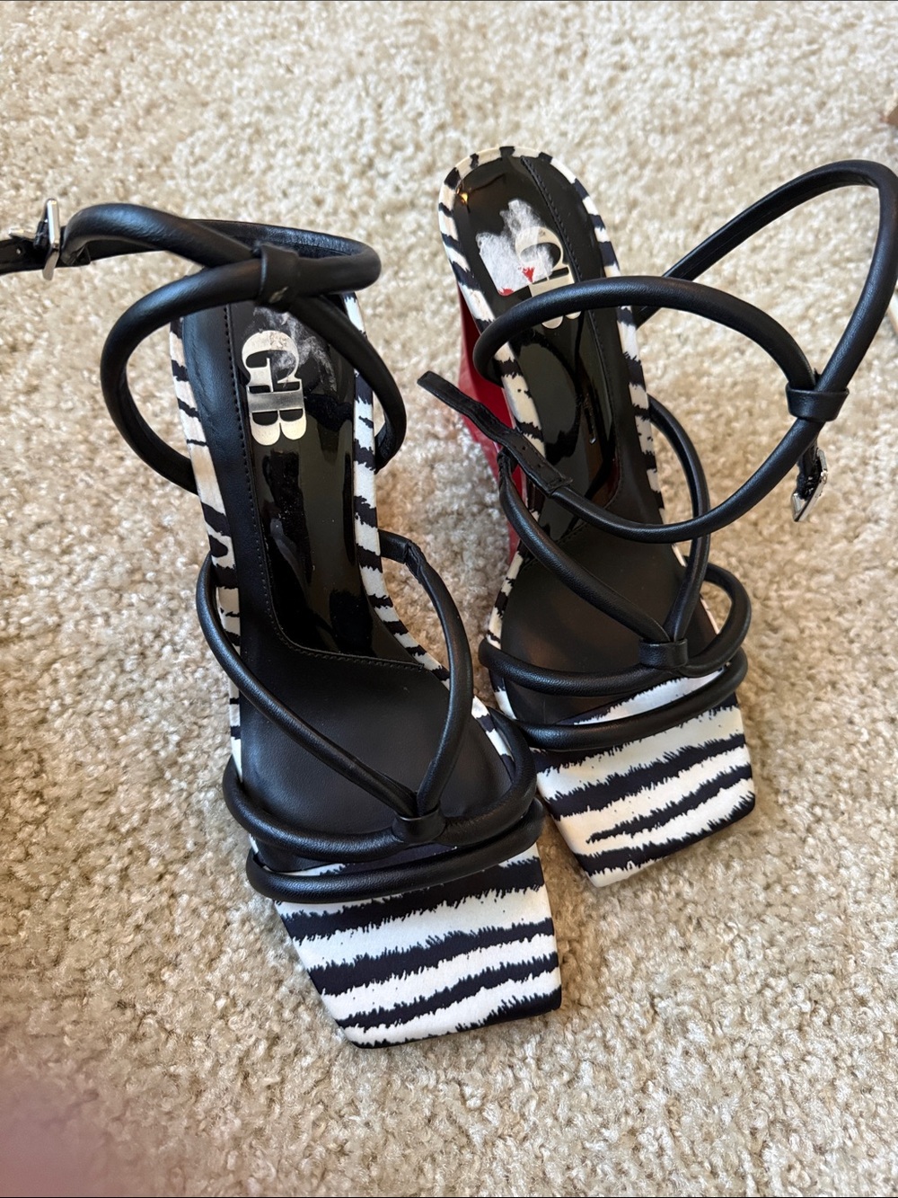 Gianni Bini Black & White Striped Square-Toe Strappy Sandal Size 6.5